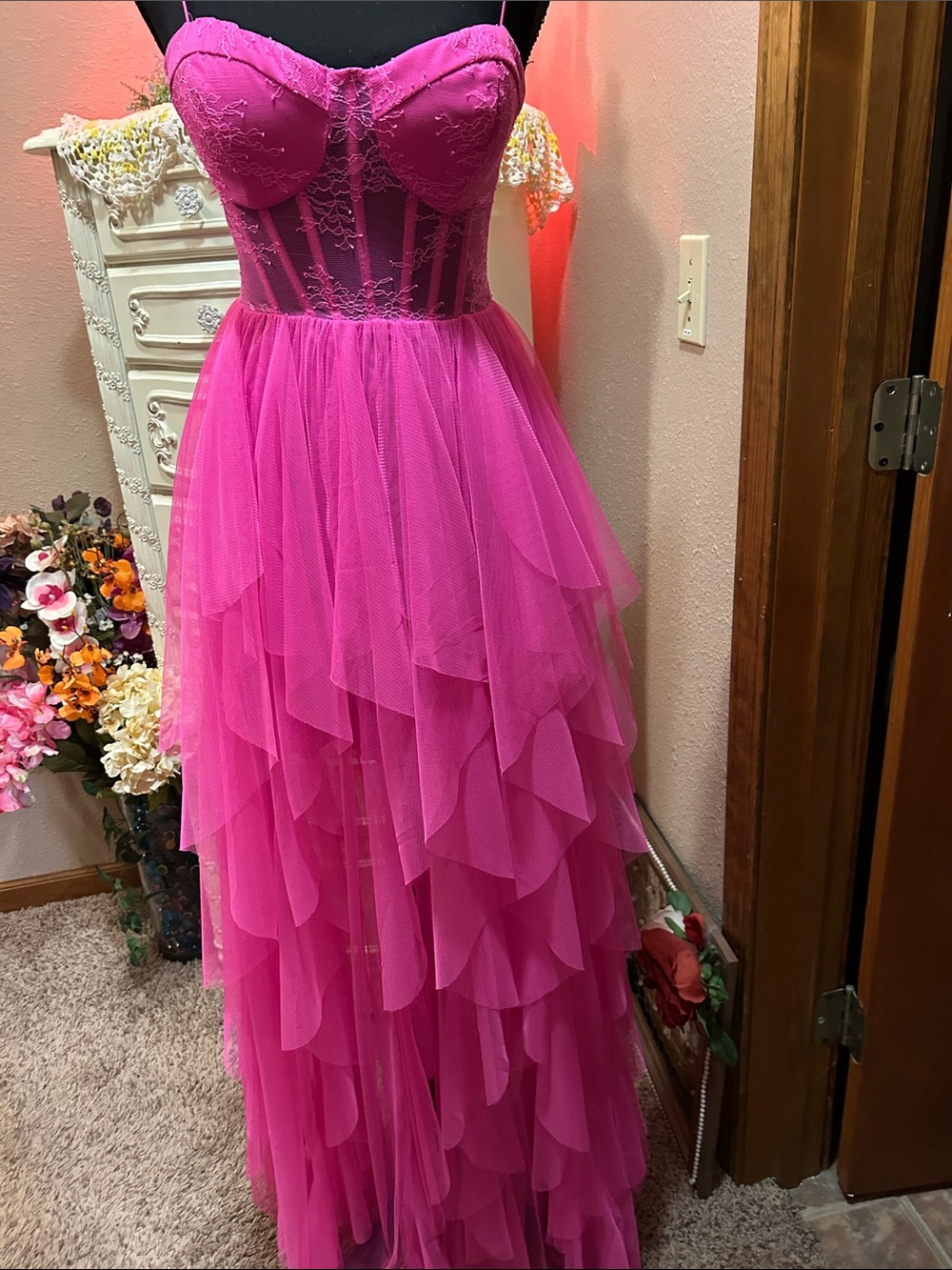 NWOT Layered Tulle Dress in Hot Pink